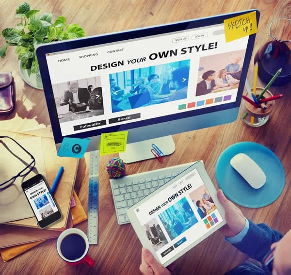 Modern roofing website design mockup displayed on desktop and tablet