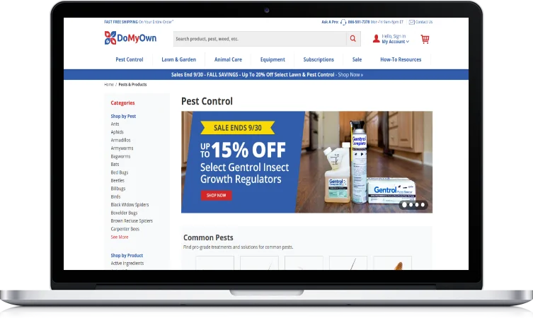 Professional pest control website design displayed on a laptop screen