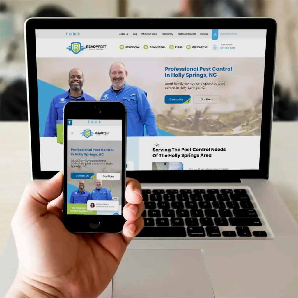 Professional pest control website design New Orleans shown on desktop and mobile screens