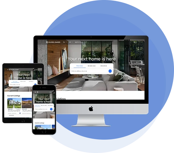 Real estate website design New Orleans laptop, tablet, and mobile mockup