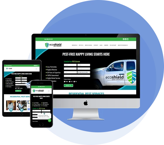Website design mockup displayed across desktop, tablet, and smartphone devices.